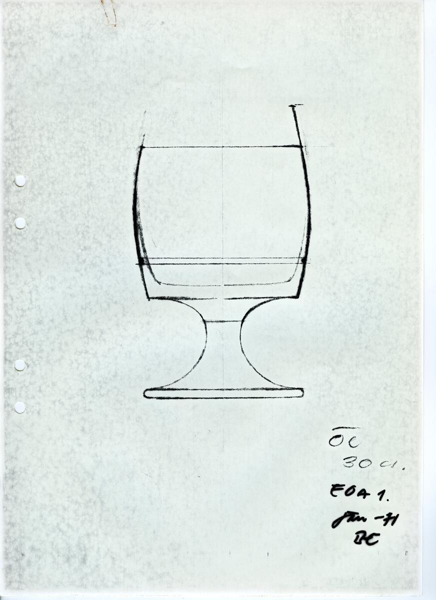 Materialet innehåller skisser till vaser, kannor, servisglas, snäckor, ishinkar, gravyrer m.m. . Det ingår även handlingar och korrespondens angående produkter och utbyte av ideér med olika uppdragsgivare och företag.