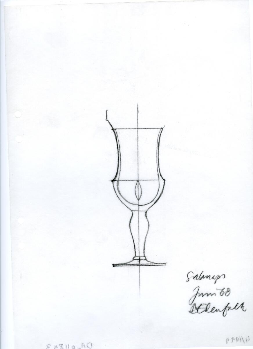 Materialet innehåller skisser till glasserviser, cigarett-tändare, skålar m.m.