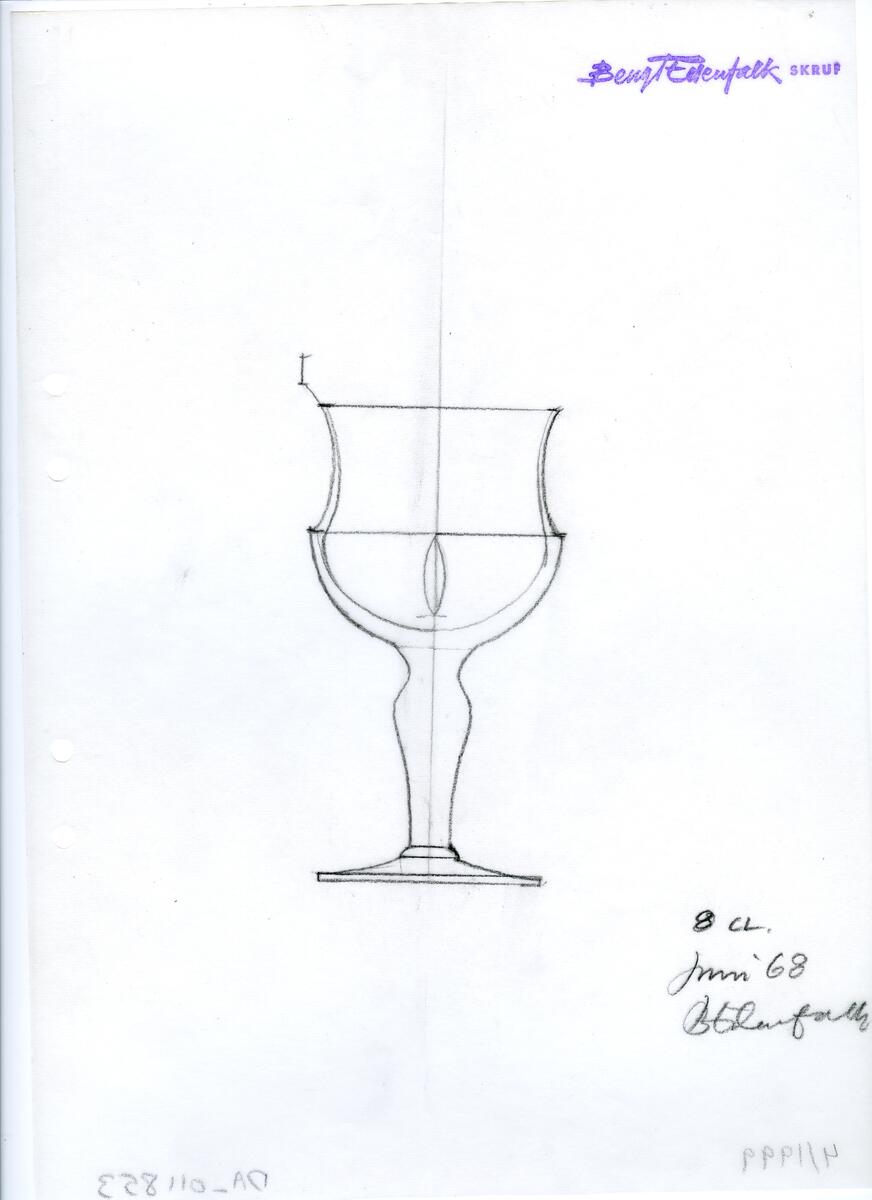 Materialet innehåller skisser till glasserviser, cigarett-tändare, skålar m.m.