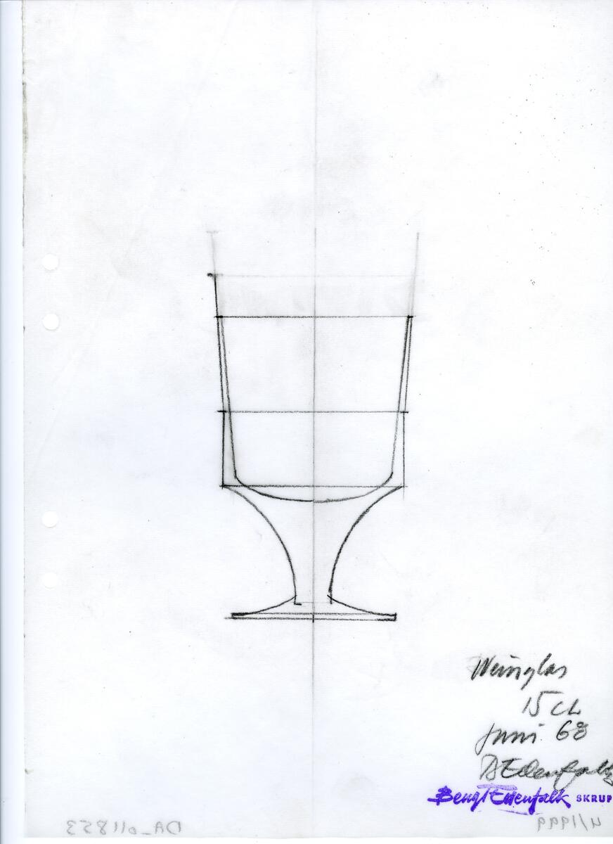 Materialet innehåller skisser till glasserviser, cigarett-tändare, skålar m.m.