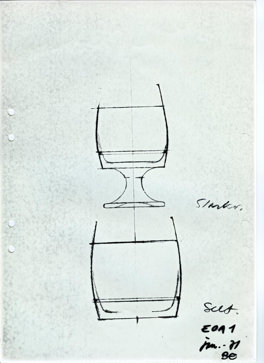 Materialet innehåller skisser till vaser, kannor, servisglas, snäckor, ishinkar, gravyrer m.m. . Det ingår även handlingar och korrespondens angående produkter och utbyte av ideér med olika uppdragsgivare och företag.