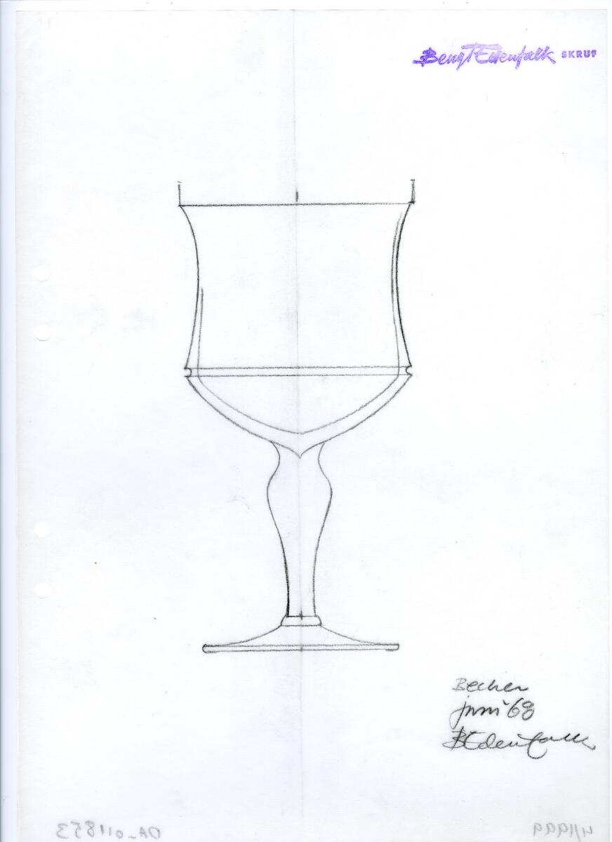 Materialet innehåller skisser till glasserviser, cigarett-tändare, skålar m.m.