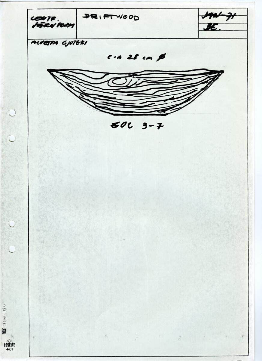 Materialet innehåller skisser till vaser, kannor, servisglas, snäckor, ishinkar, gravyrer m.m. . Det ingår även handlingar och korrespondens angående produkter och utbyte av ideér med olika uppdragsgivare och företag.