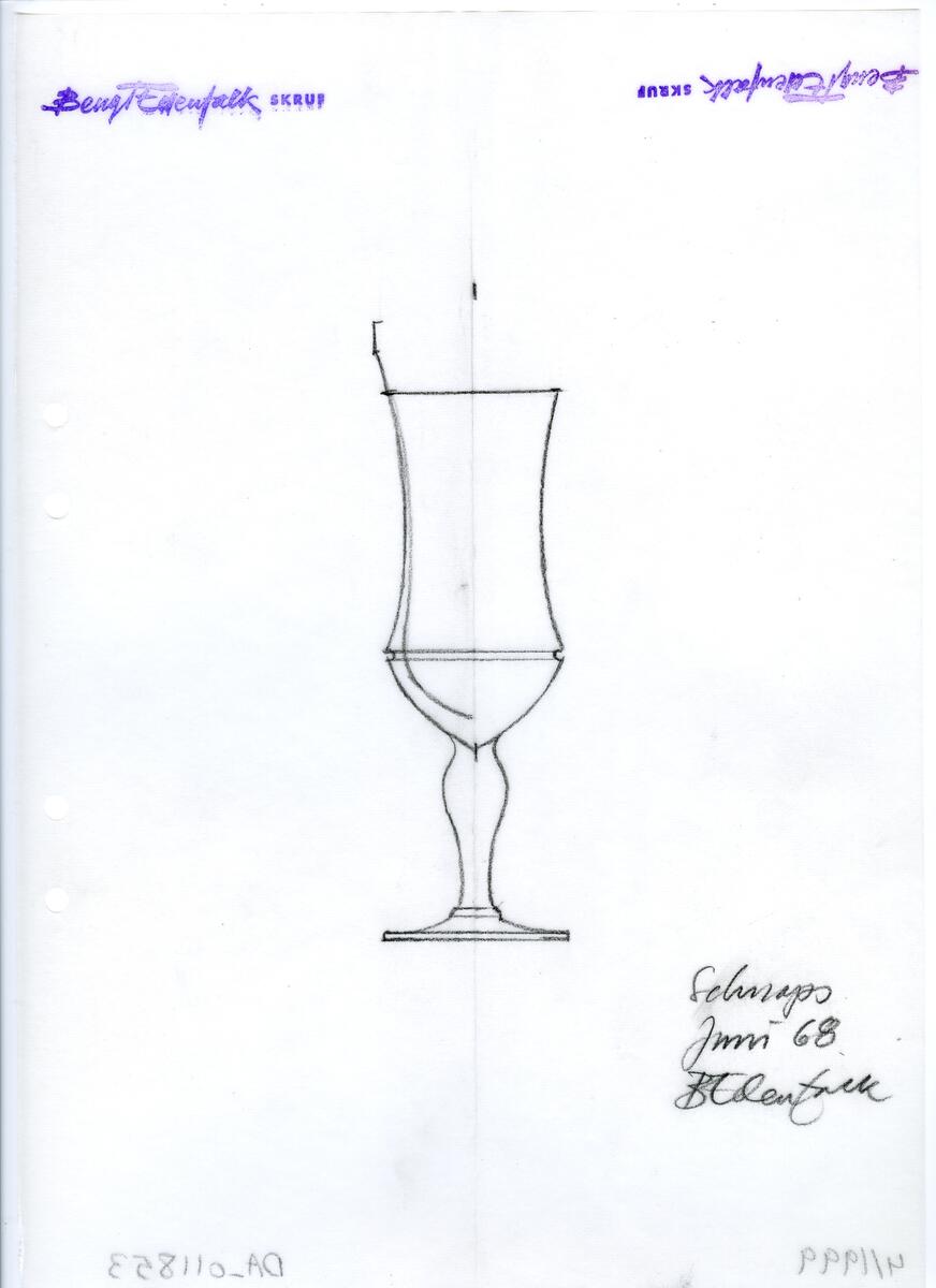 Materialet innehåller skisser till glasserviser, cigarett-tändare, skålar m.m.