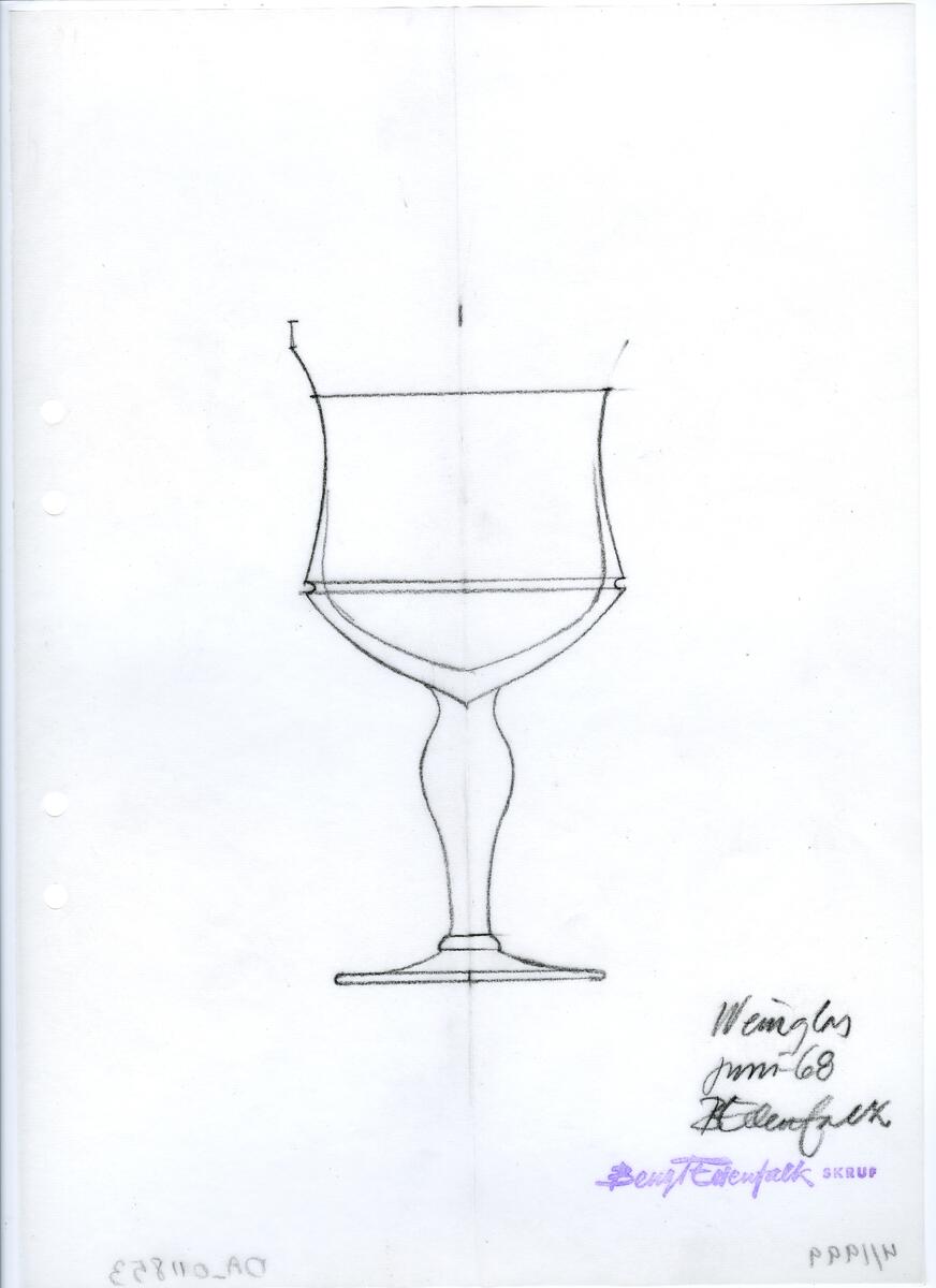 Materialet innehåller skisser till glasserviser, cigarett-tändare, skålar m.m.