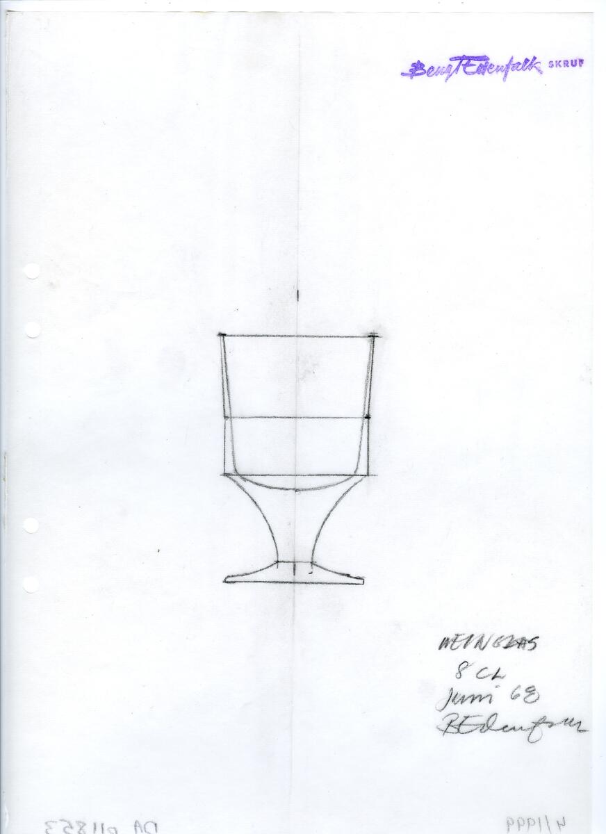 Materialet innehåller skisser till glasserviser, cigarett-tändare, skålar m.m.