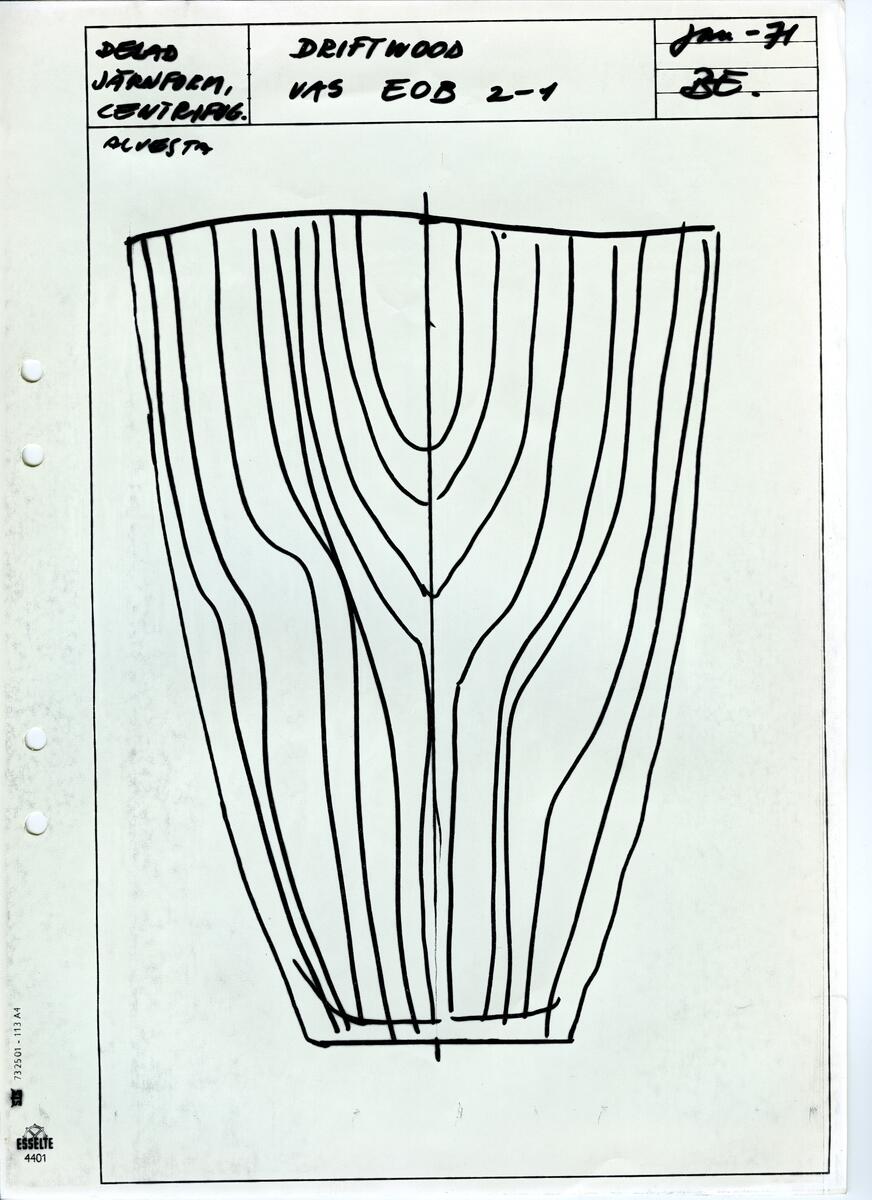 Materialet innehåller skisser till vaser, kannor, servisglas, snäckor, ishinkar, gravyrer m.m. . Det ingår även handlingar och korrespondens angående produkter och utbyte av ideér med olika uppdragsgivare och företag.