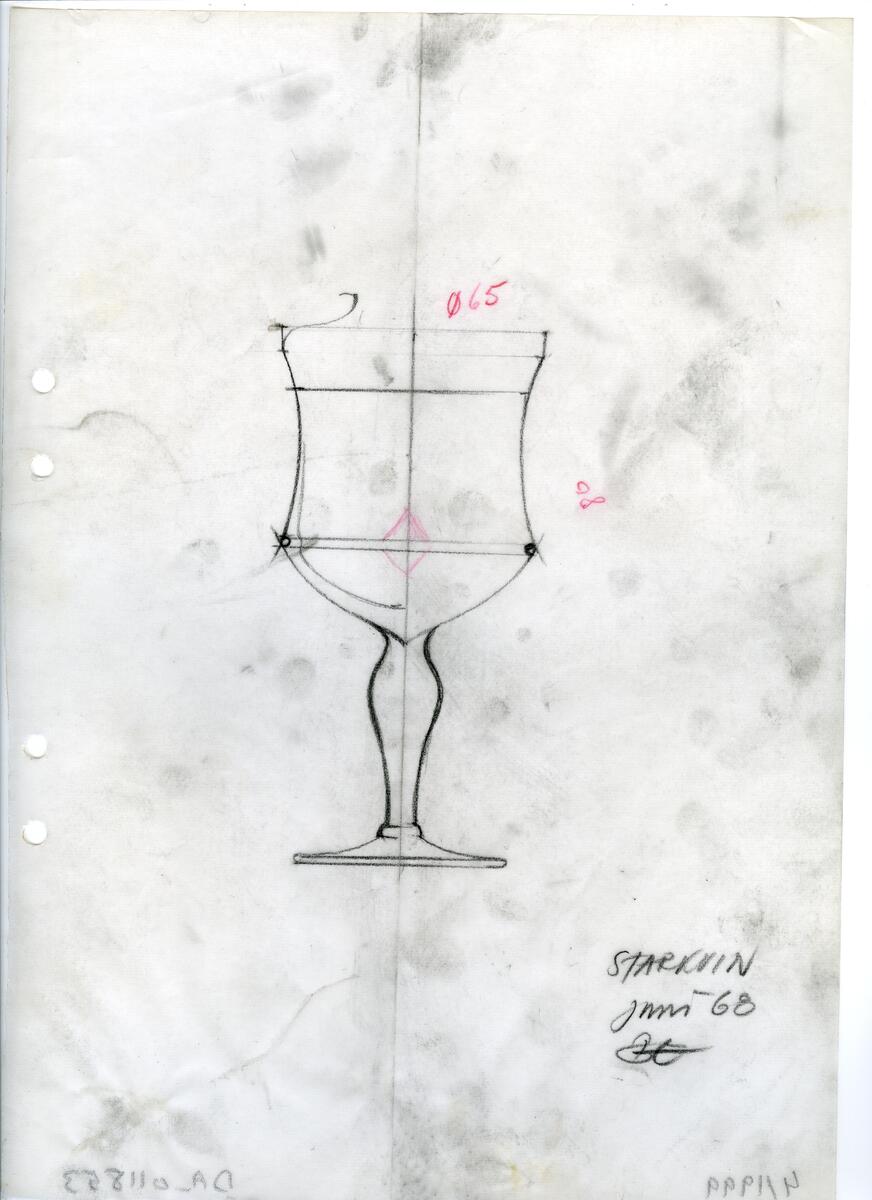 Materialet innehåller skisser till glasserviser, cigarett-tändare, skålar m.m.