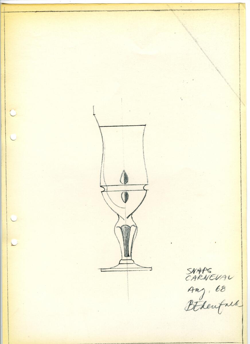 Materialet innehåller skisser till glasserviser, cigarett-tändare, skålar m.m.