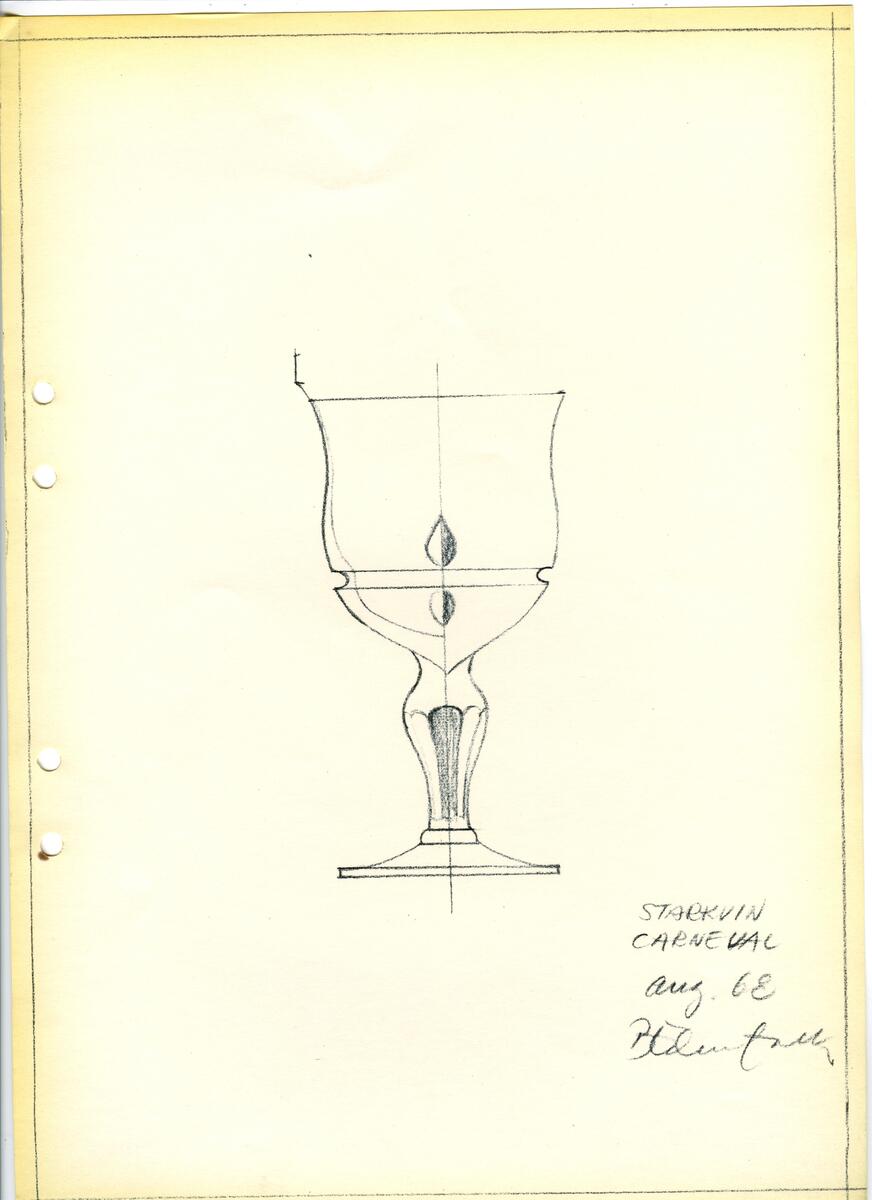 Materialet innehåller skisser till glasserviser, cigarett-tändare, skålar m.m.