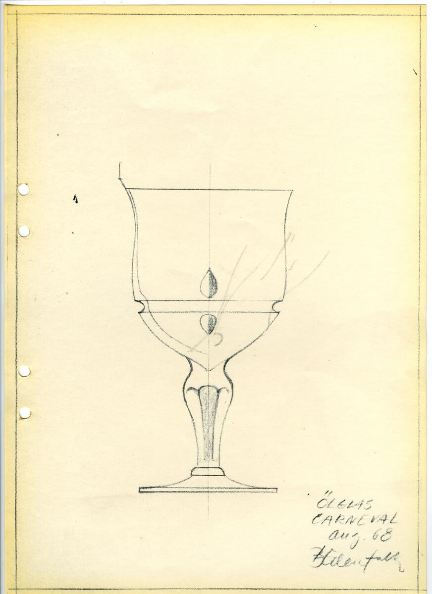 Materialet innehåller skisser till glasserviser, cigarett-tändare, skålar m.m.