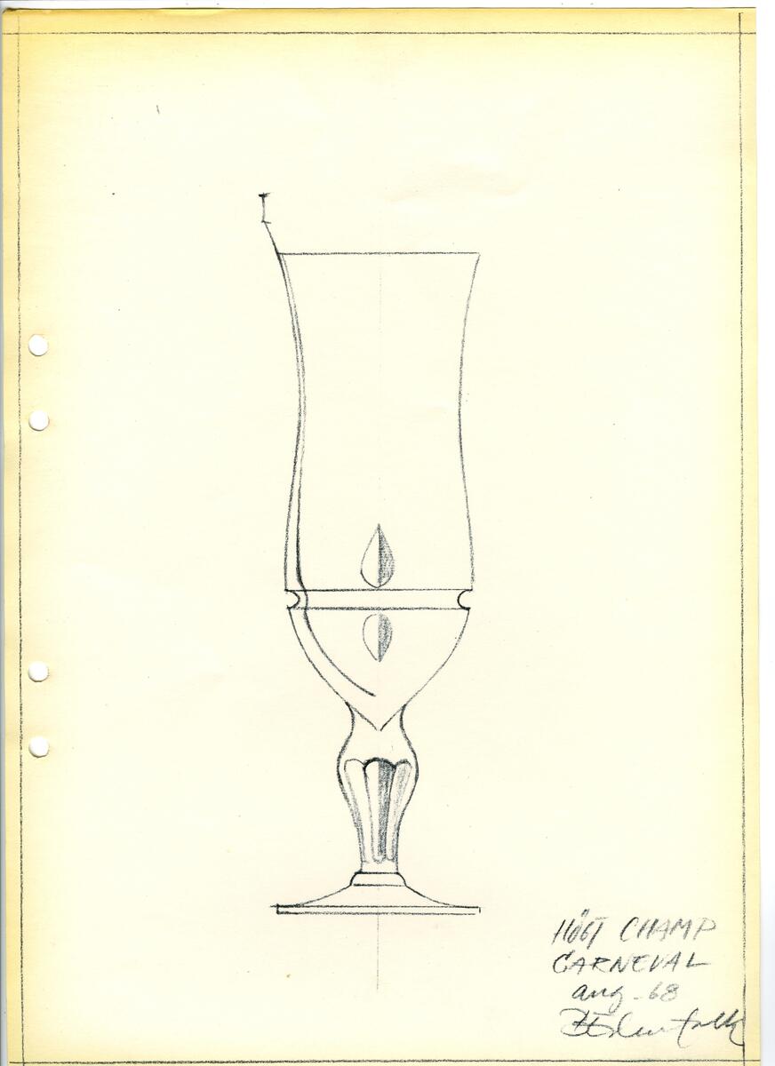 Materialet innehåller skisser till glasserviser, cigarett-tändare, skålar m.m.