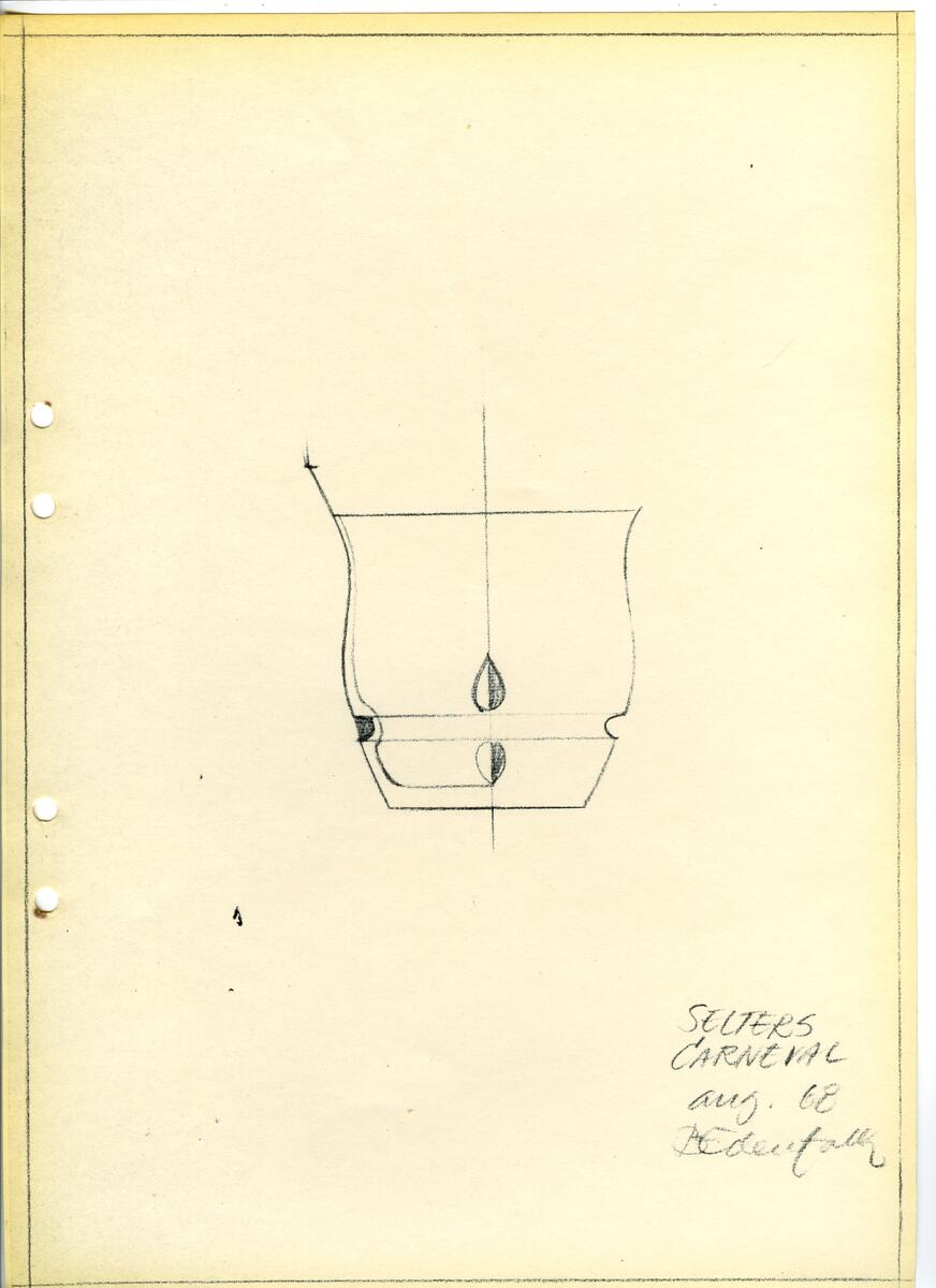 Materialet innehåller skisser till glasserviser, cigarett-tändare, skålar m.m.