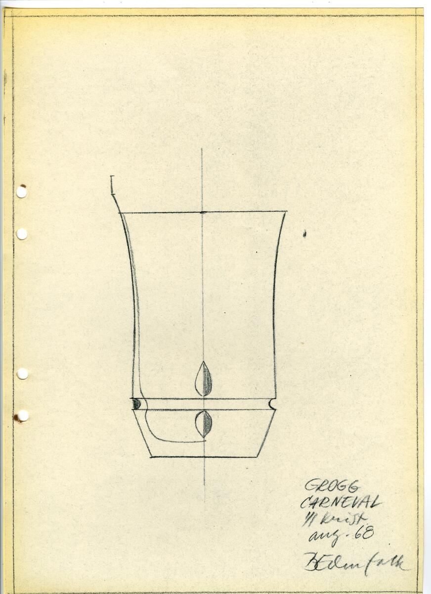 Materialet innehåller skisser till glasserviser, cigarett-tändare, skålar m.m.