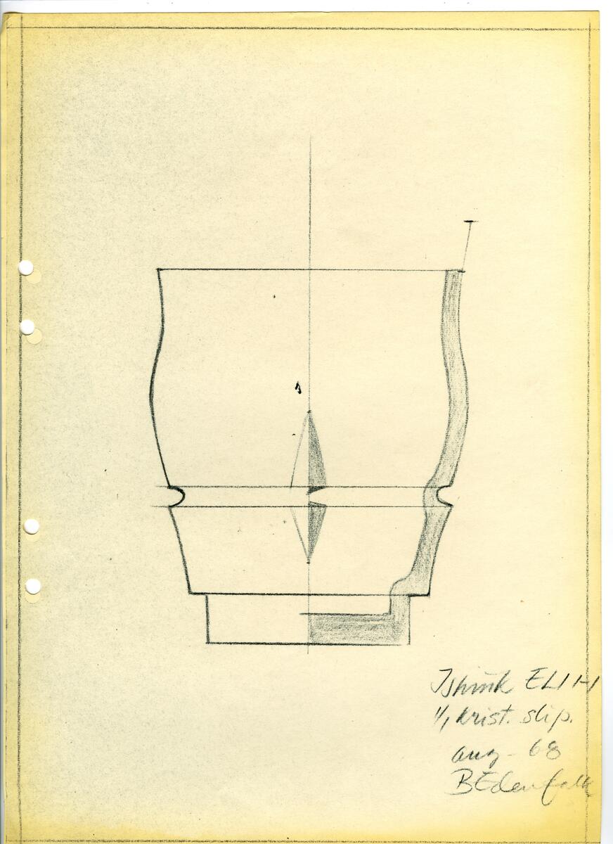 Materialet innehåller skisser till glasserviser, cigarett-tändare, skålar m.m.