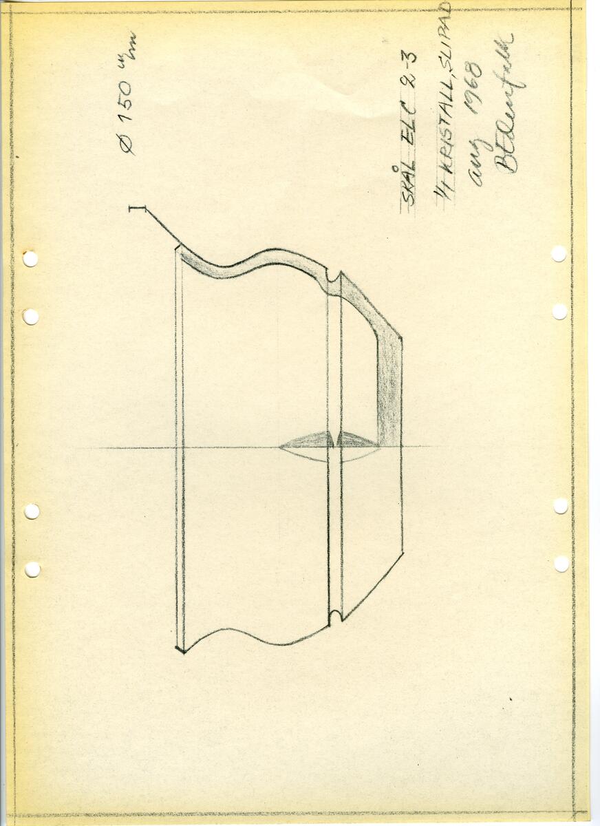 Materialet innehåller skisser till glasserviser, cigarett-tändare, skålar m.m.