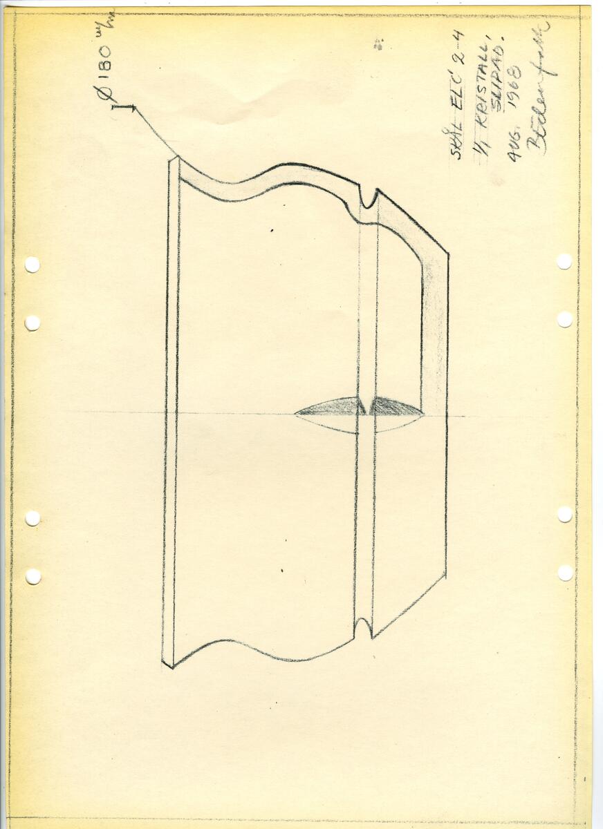 Materialet innehåller skisser till glasserviser, cigarett-tändare, skålar m.m.
