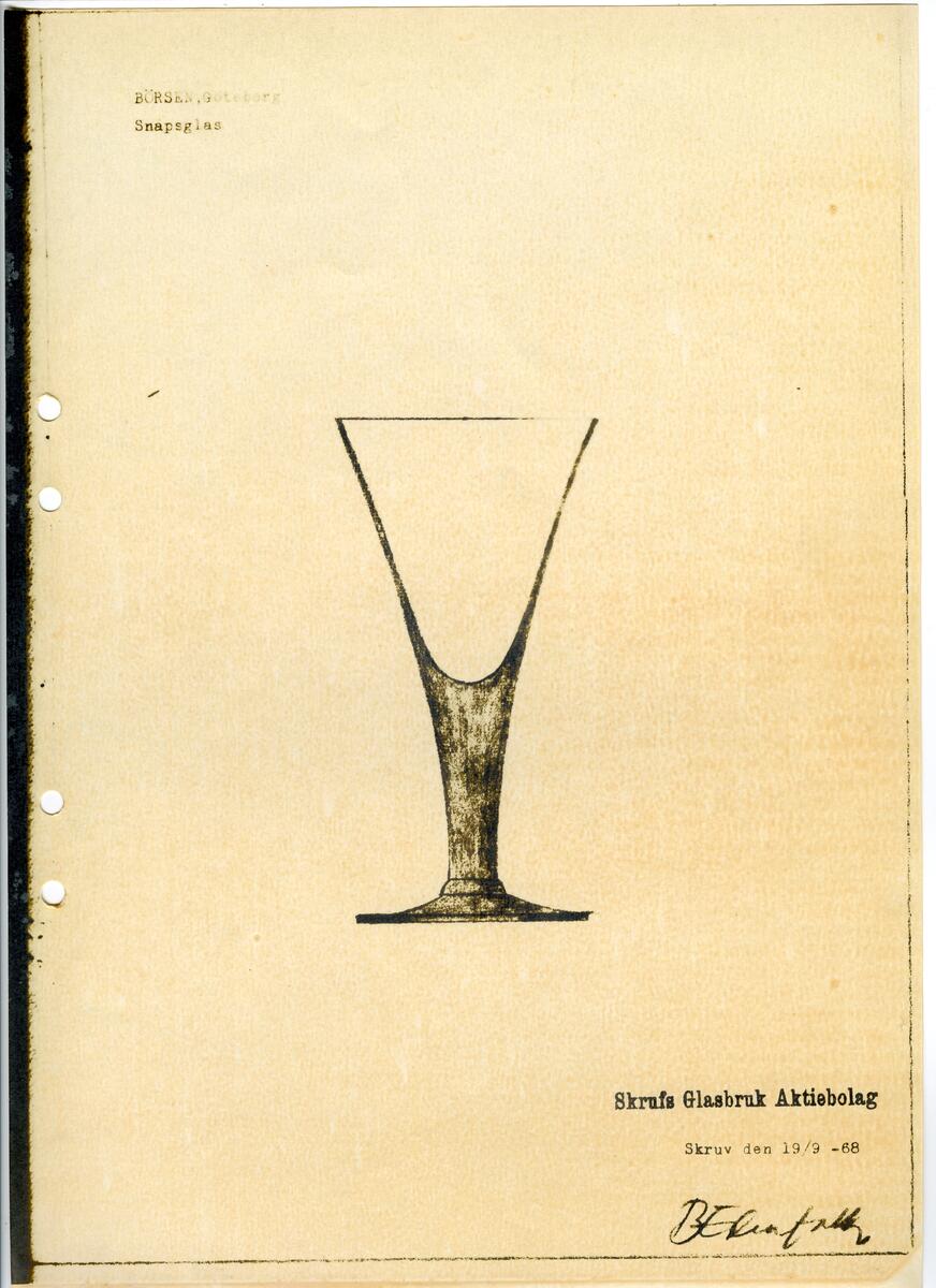 Materialet innehåller skisser till glasserviser, cigarett-tändare, skålar m.m.