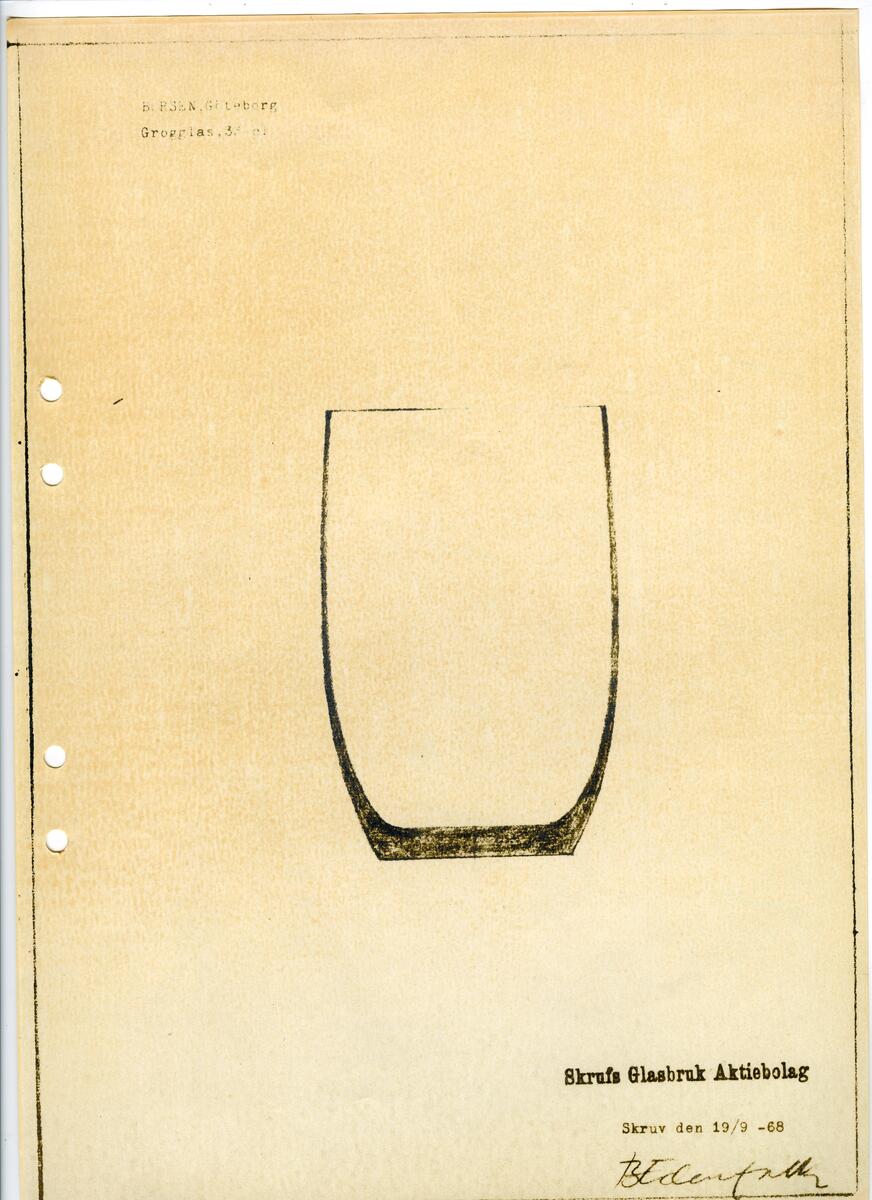 Materialet innehåller skisser till glasserviser, cigarett-tändare, skålar m.m.