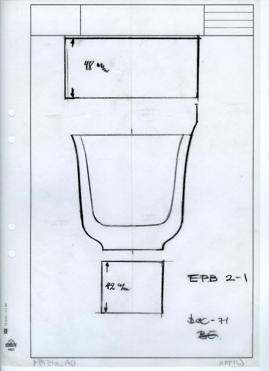 Materialet innehåller skisser till vaser, kannor, servisglas, snäckor, ishinkar, gravyrer m.m. . Det ingår även handlingar och korrespondens angående produkter och utbyte av ideér med olika uppdragsgivare och företag.