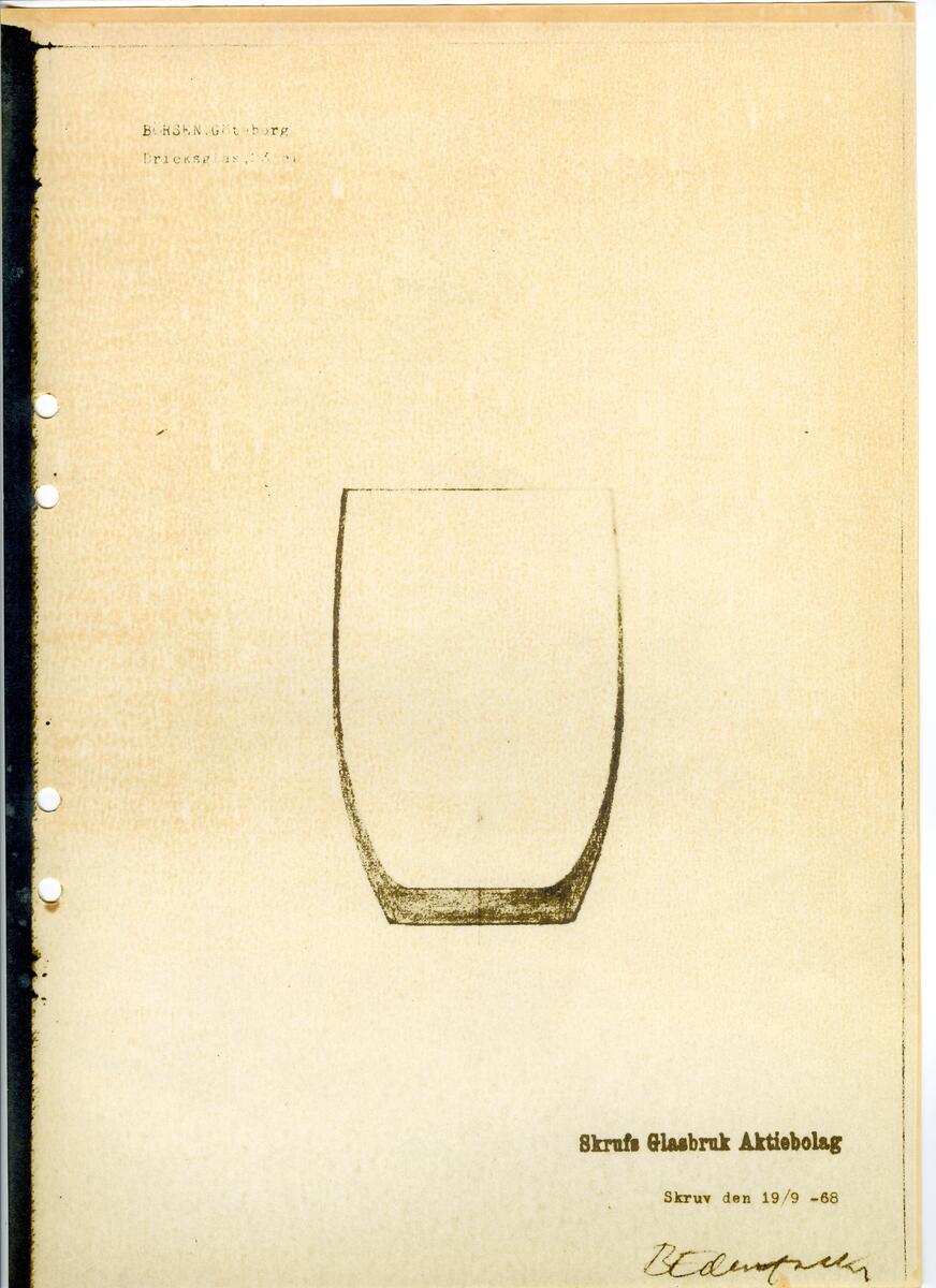 Materialet innehåller skisser till glasserviser, cigarett-tändare, skålar m.m.