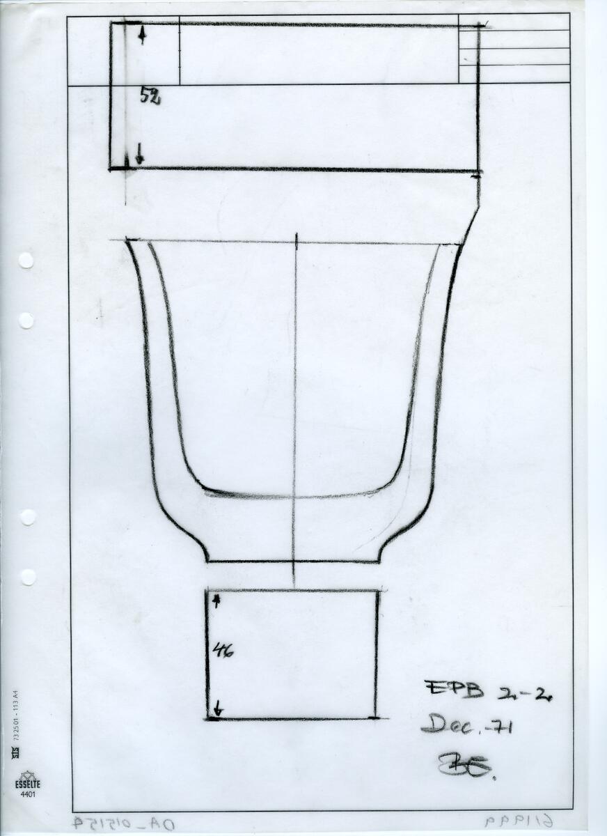 Materialet innehåller skisser till vaser, kannor, servisglas, snäckor, ishinkar, gravyrer m.m. . Det ingår även handlingar och korrespondens angående produkter och utbyte av ideér med olika uppdragsgivare och företag.