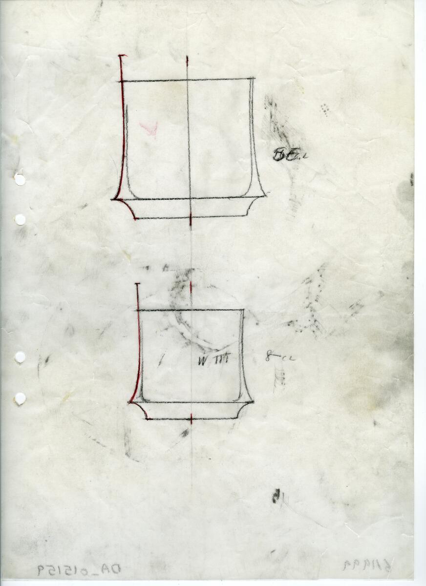 Materialet innehåller skisser till vaser, kannor, servisglas, snäckor, ishinkar, gravyrer m.m. . Det ingår även handlingar och korrespondens angående produkter och utbyte av ideér med olika uppdragsgivare och företag.