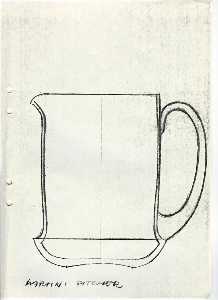 Materialet innehåller skisser till vaser, kannor, servisglas, snäckor, ishinkar, gravyrer m.m. . Det ingår även handlingar och korrespondens angående produkter och utbyte av ideér med olika uppdragsgivare och företag.