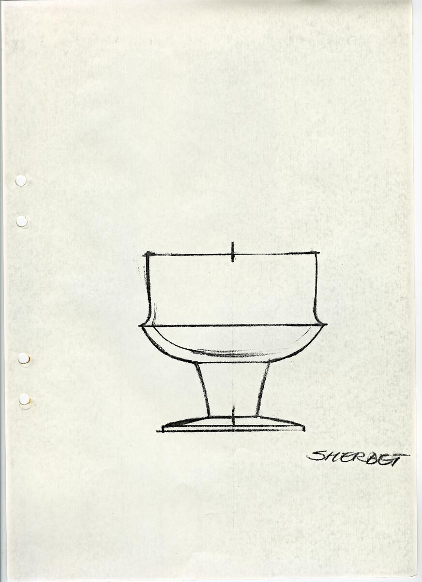 Materialet innehåller skisser till vaser, kannor, servisglas, snäckor, ishinkar, gravyrer m.m. . Det ingår även handlingar och korrespondens angående produkter och utbyte av ideér med olika uppdragsgivare och företag.