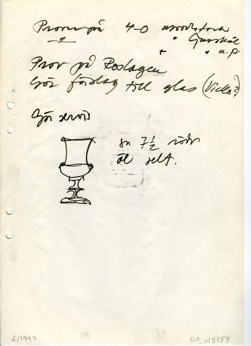 Materialet innehåller skisser till vaser, kannor, servisglas, snäckor, ishinkar, gravyrer m.m. . Det ingår även handlingar och korrespondens angående produkter och utbyte av ideér med olika uppdragsgivare och företag.