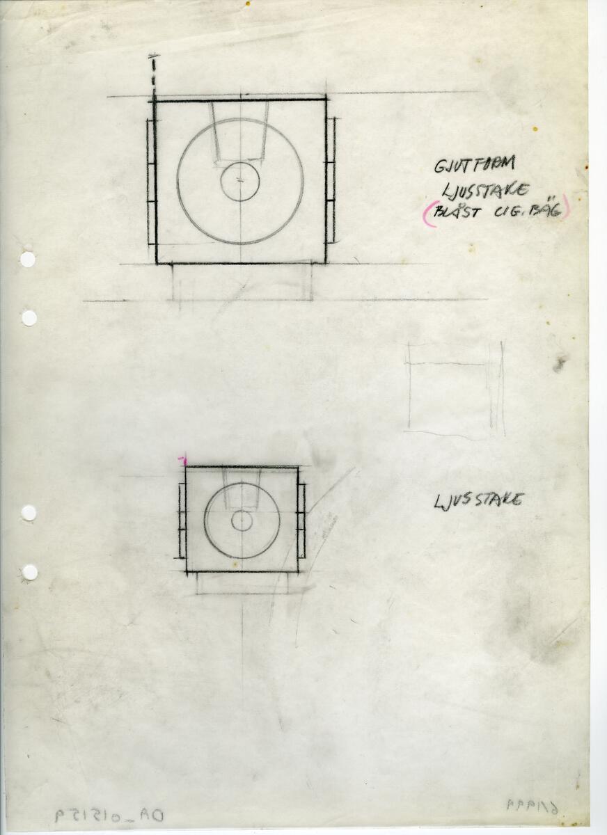 Materialet innehåller skisser till vaser, kannor, servisglas, snäckor, ishinkar, gravyrer m.m. . Det ingår även handlingar och korrespondens angående produkter och utbyte av ideér med olika uppdragsgivare och företag.