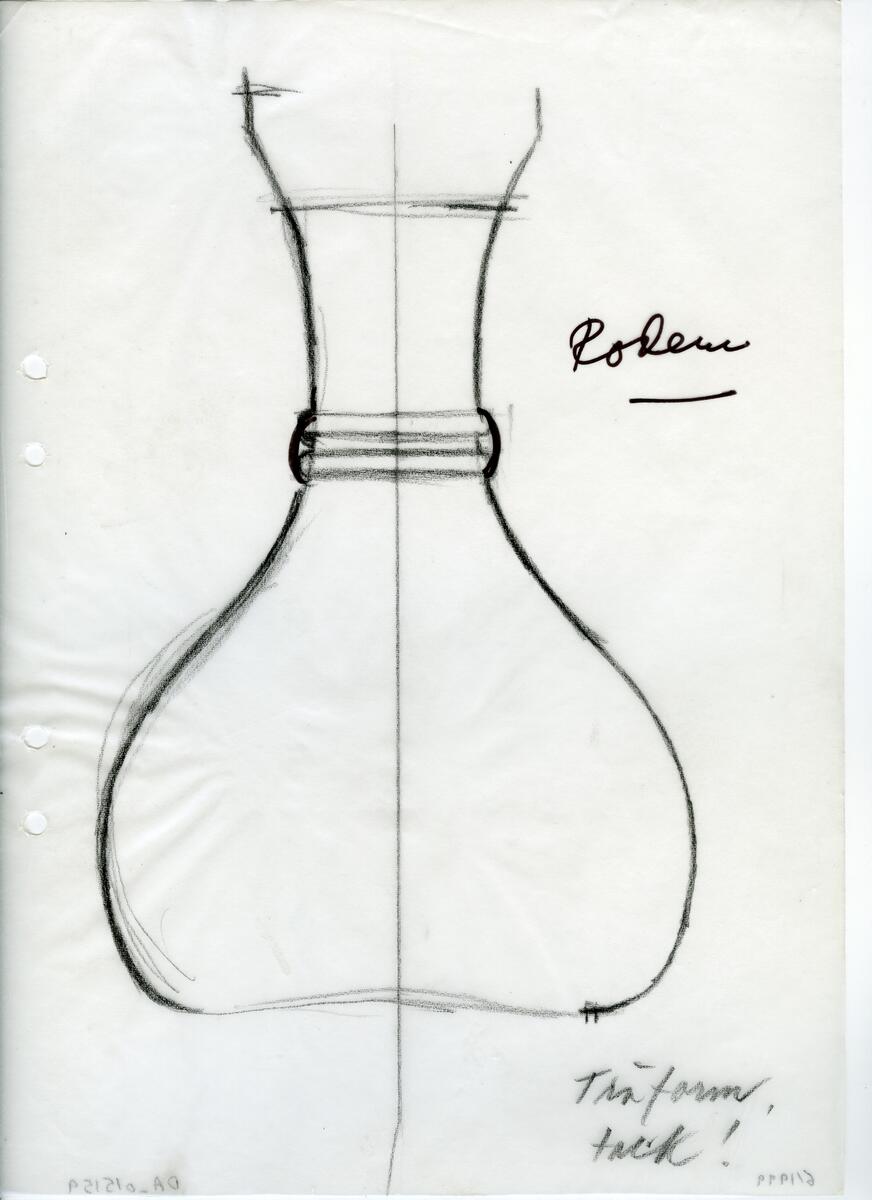 Materialet innehåller skisser till vaser, kannor, servisglas, snäckor, ishinkar, gravyrer m.m. . Det ingår även handlingar och korrespondens angående produkter och utbyte av ideér med olika uppdragsgivare och företag.