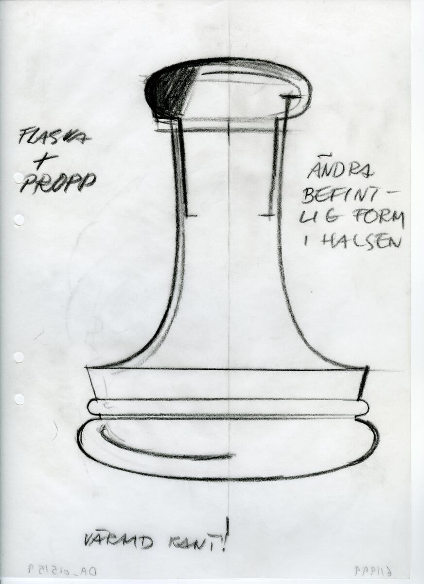 Materialet innehåller skisser till vaser, kannor, servisglas, snäckor, ishinkar, gravyrer m.m. . Det ingår även handlingar och korrespondens angående produkter och utbyte av ideér med olika uppdragsgivare och företag.