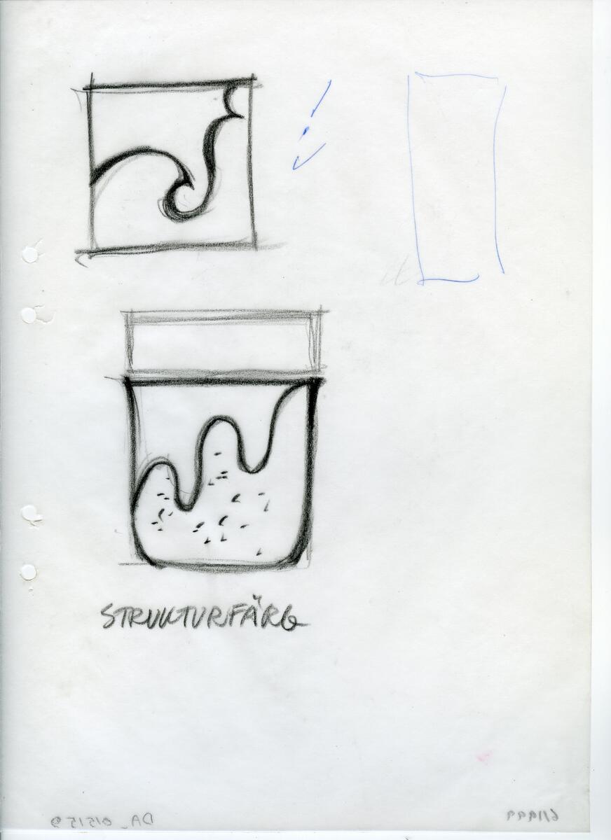 Materialet innehåller skisser till vaser, kannor, servisglas, snäckor, ishinkar, gravyrer m.m. . Det ingår även handlingar och korrespondens angående produkter och utbyte av ideér med olika uppdragsgivare och företag.