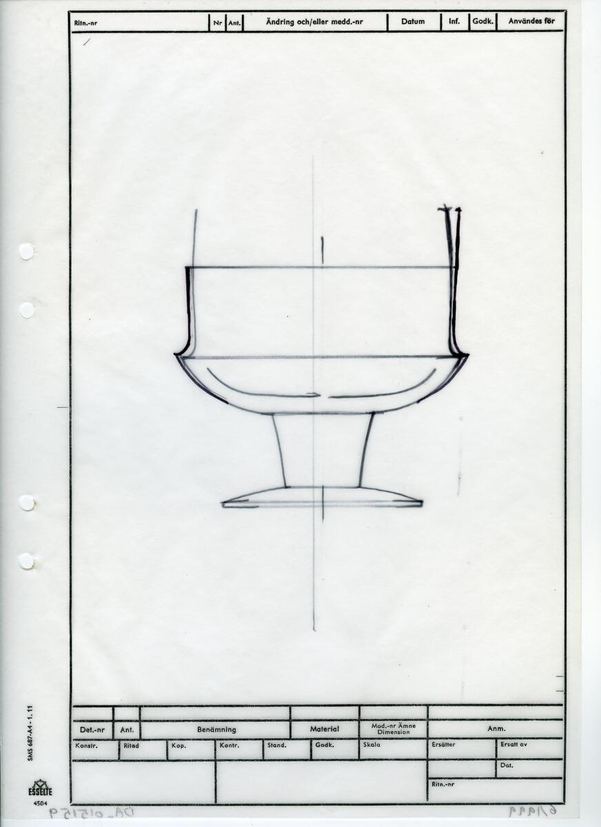 Materialet innehåller skisser till vaser, kannor, servisglas, snäckor, ishinkar, gravyrer m.m. . Det ingår även handlingar och korrespondens angående produkter och utbyte av ideér med olika uppdragsgivare och företag.