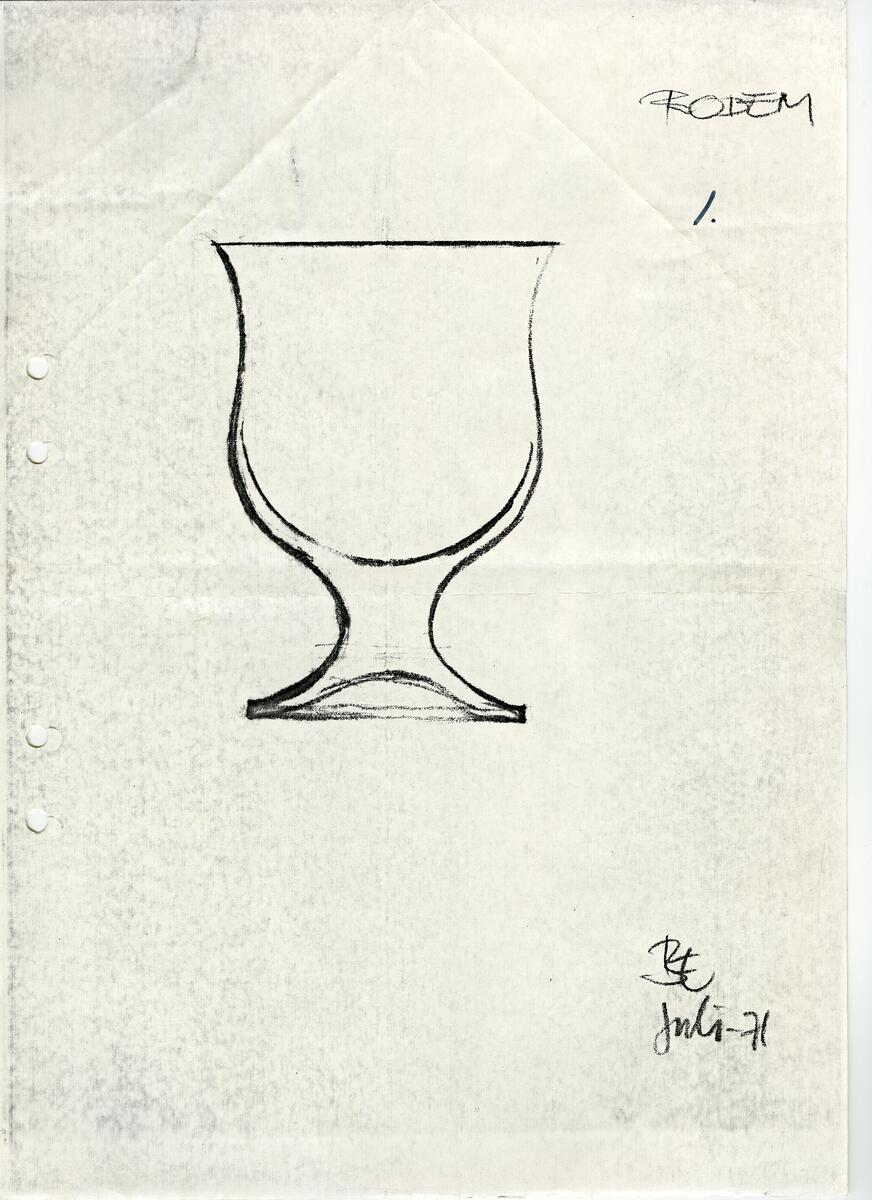 Materialet innehåller skisser till vaser, kannor, servisglas, snäckor, ishinkar, gravyrer m.m. . Det ingår även handlingar och korrespondens angående produkter och utbyte av ideér med olika uppdragsgivare och företag.