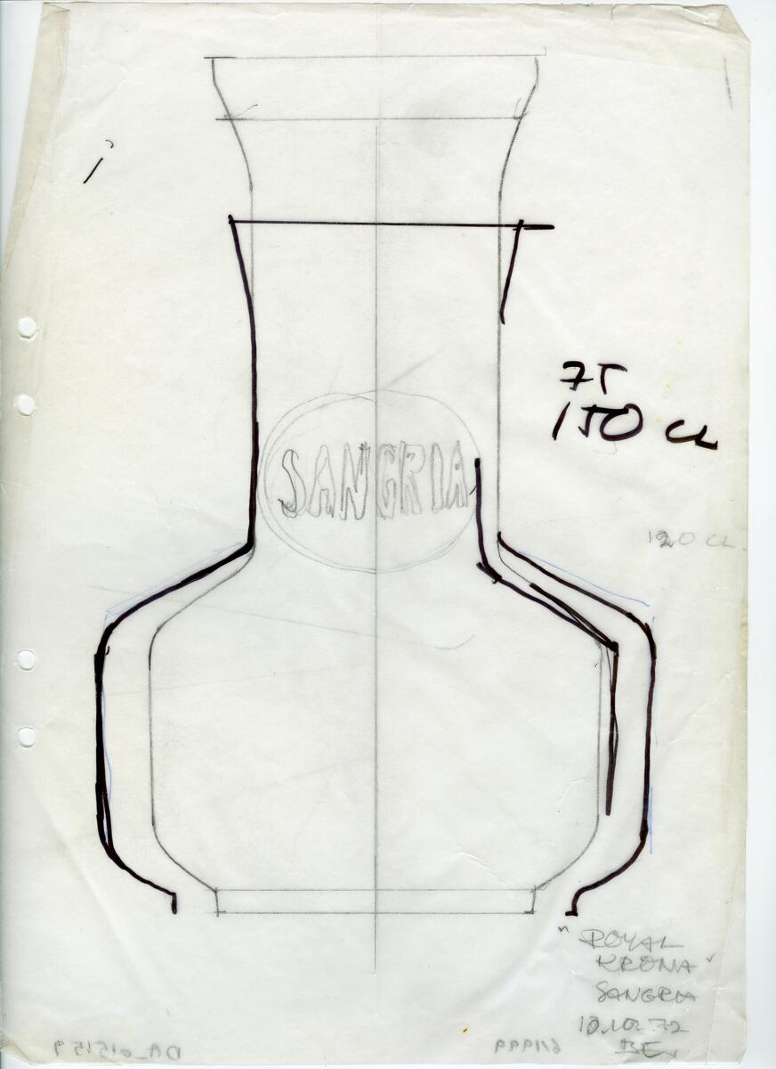 Materialet innehåller skisser till vaser, kannor, servisglas, snäckor, ishinkar, gravyrer m.m. . Det ingår även handlingar och korrespondens angående produkter och utbyte av ideér med olika uppdragsgivare och företag.