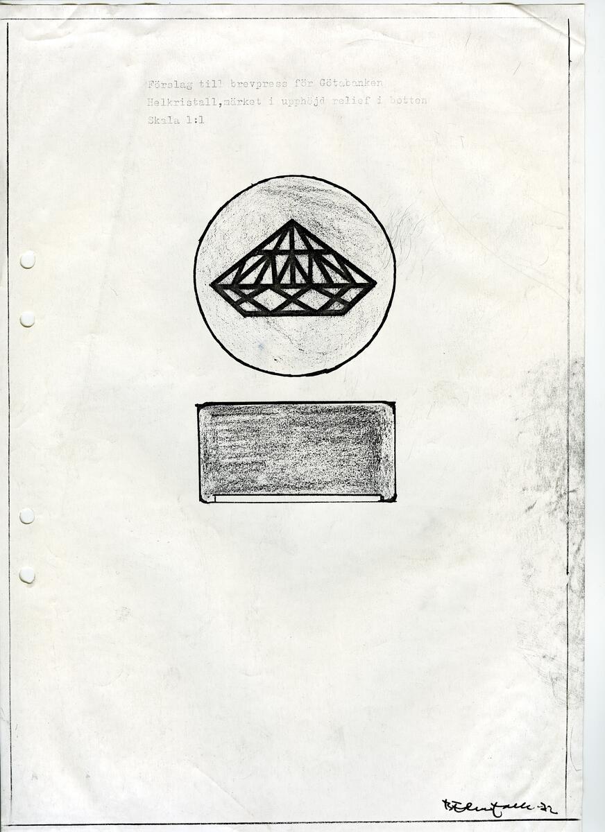Materialet innehåller skisser till vaser, kannor, servisglas, snäckor, ishinkar, gravyrer m.m. . Det ingår även handlingar och korrespondens angående produkter och utbyte av ideér med olika uppdragsgivare och företag.