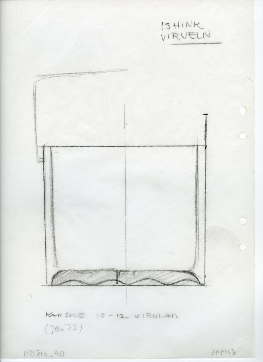 Materialet innehåller skisser till vaser, kannor, servisglas, snäckor, ishinkar, gravyrer m.m. . Det ingår även handlingar och korrespondens angående produkter och utbyte av ideér med olika uppdragsgivare och företag.