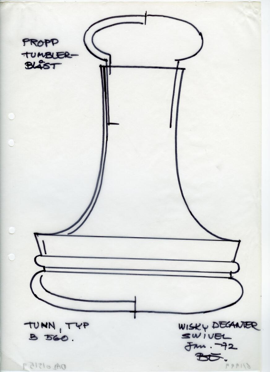 Materialet innehåller skisser till vaser, kannor, servisglas, snäckor, ishinkar, gravyrer m.m. . Det ingår även handlingar och korrespondens angående produkter och utbyte av ideér med olika uppdragsgivare och företag.