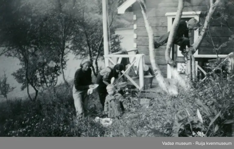 Hytta "Koia"til familien Olsen. Erling Olsen bygde denne hytta på 30 tallet. Hytta ligger i Tomaselvdalen i Vadsø kommune, 1950 tallet.