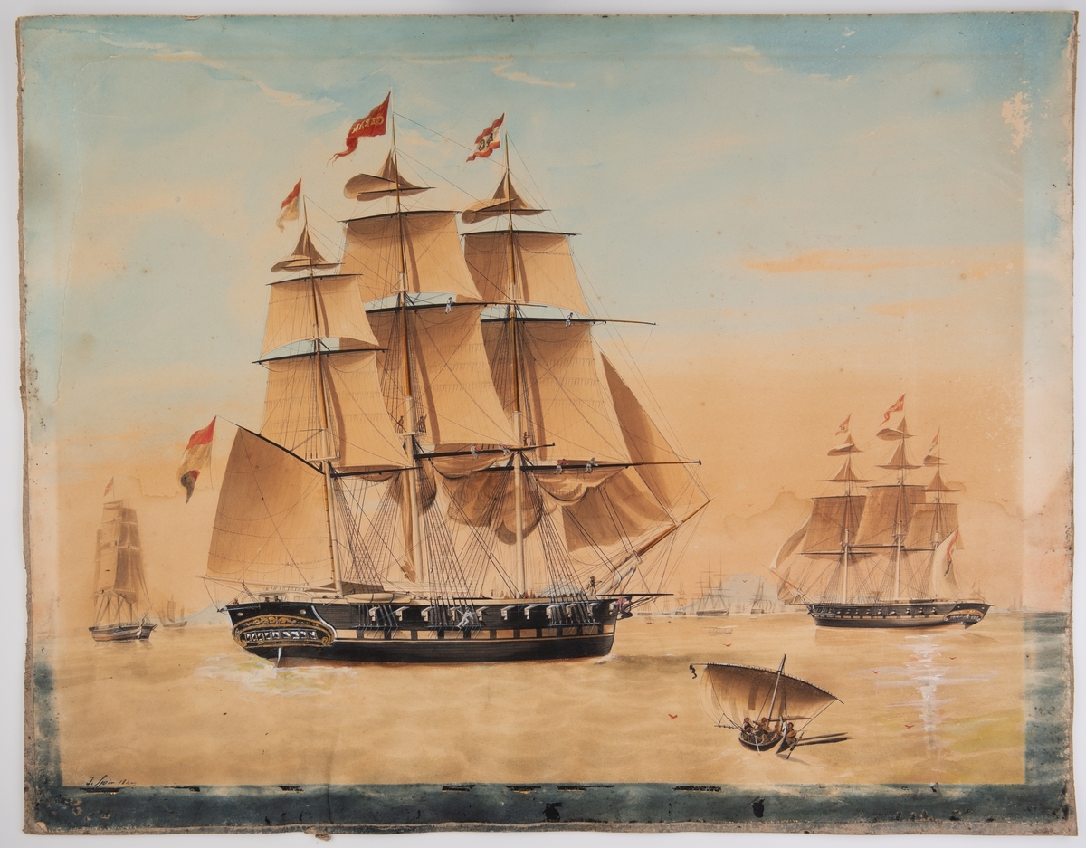 Fullrigger 'Ceram'. Hollandsk Ostindiafarer (koffardi) av Doordrecht. Navnevimpel.