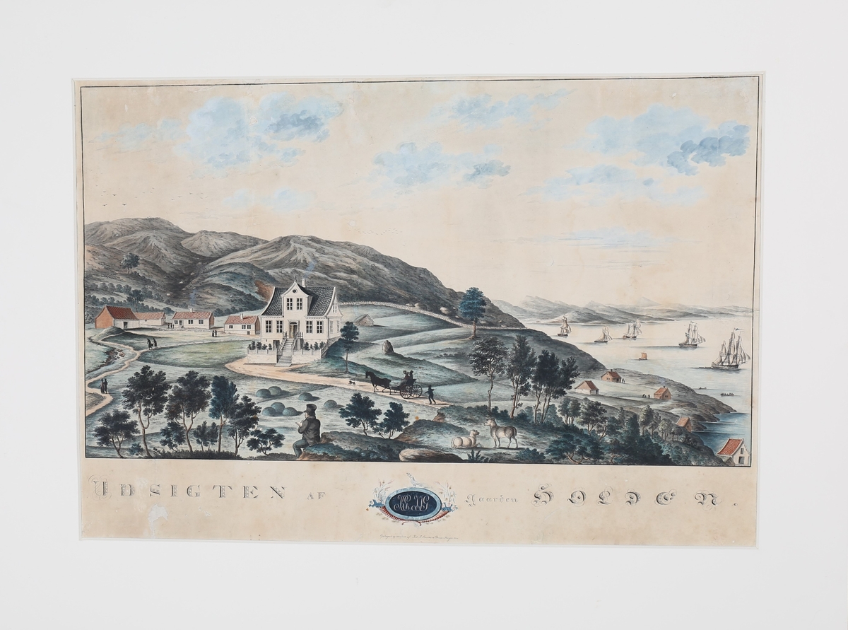 Holen gård på Laksevåg med landskap rundt i 1823