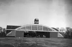 Exteriör av hangar 81 på F 3 Östgöta flygflottilj, slutet av 1930-talet. Arkitekt Rudolf Cronstedt.