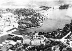 Flygfotografi av Nordiska museet i Stockholm. Vy från nordväst mot Ladugårdsgärde, 1920-tal.