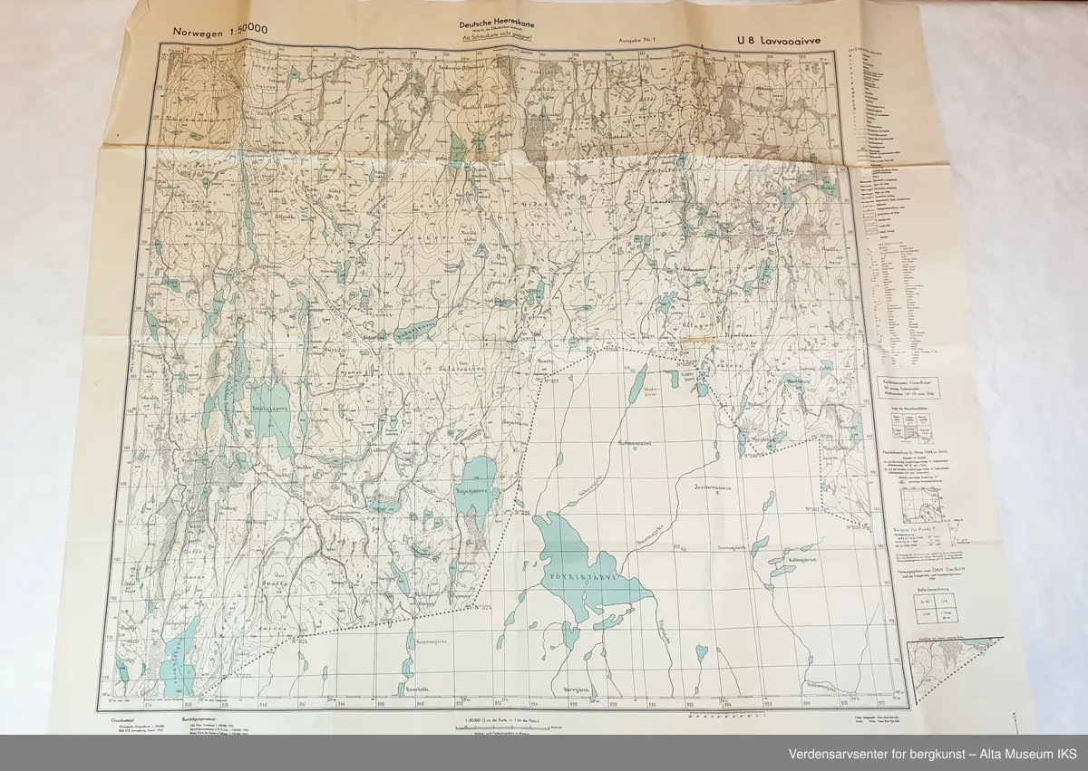 Seks tyske kart fra andre verdenskrig. Kartene over Masi og Kautokeino er fra 1940, mens kartene over Kåfjord, Jiesjokka, Lavvoaivve og Lappoluobbal er fra 1942.