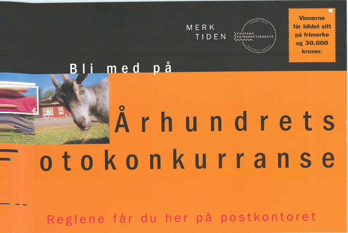 Tosidig plakat med bildemotiv og tekst.