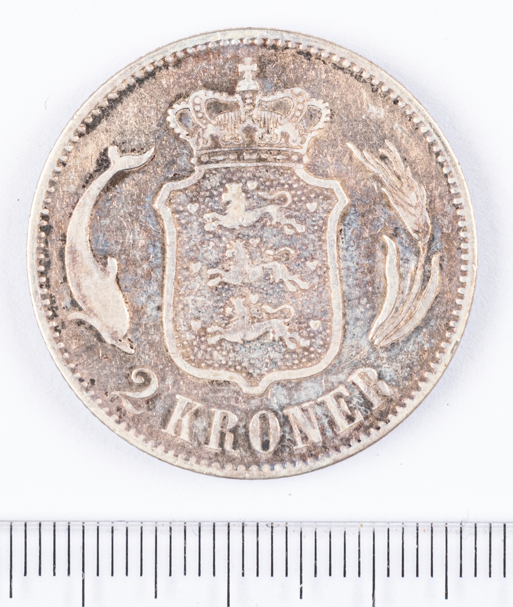 Mynt, 2 kroner 1875, Danmark.