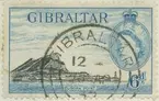 Frimärke ur Gösta Bodmans filatelistiska motivsamling, påbörjad 1950. Frimärke från Gibraltar, 1953. Motiv av 