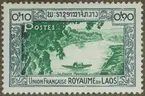 Frimärke ur Gösta Bodmans filatelistiska motivsamling, påbörjad 1950. Frimärke från Franska Indo-China Laos Nuv. Thailand, 1951. Motiv av Floden Mekhong i Laos
